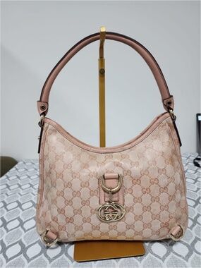 Authentic Gucci GG Crystal Canvas Glossy Small Abbey D Ring Shoulder Bag Pink